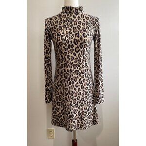 Mudd Mock Neck Leopard Print Fit and Flare Dress Juniors S Long Sleeve Y2K